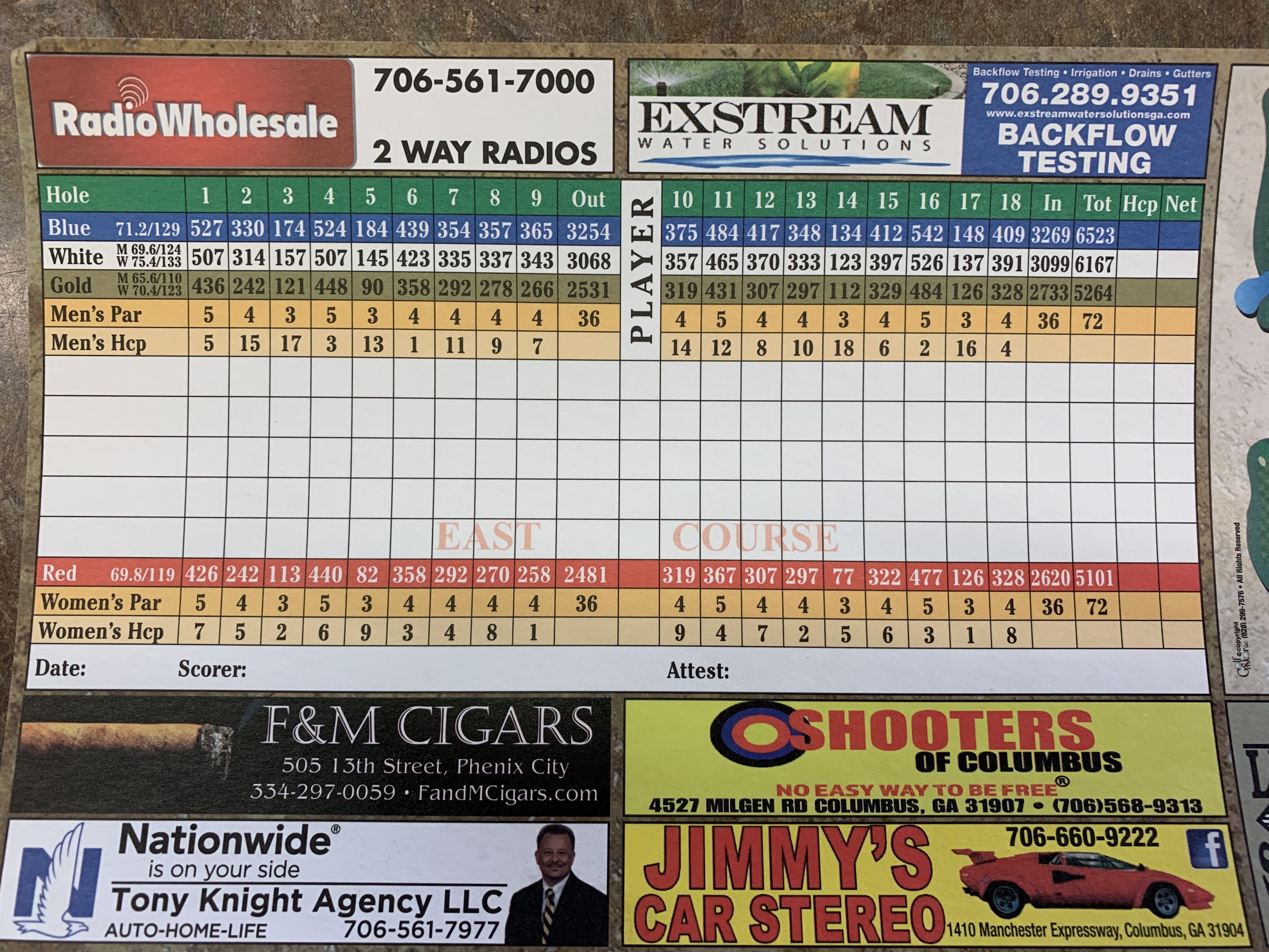 Scorecard Bull Creek Golf Course